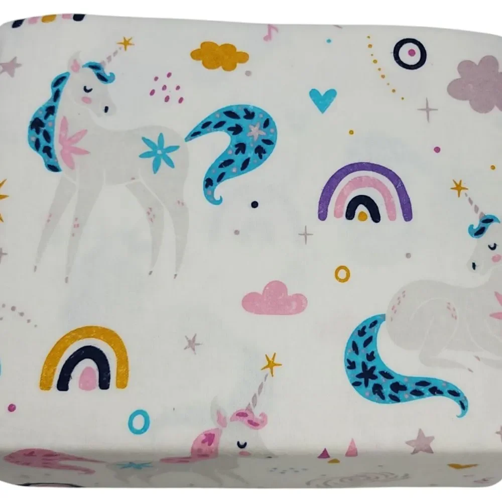 BIBB Home‎ Twin Size Cotton Flannel Sheet Set 3pc Multicolor Unicorns Pattern